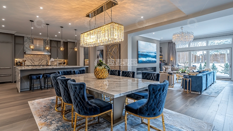 高清大图下载【趣麦麦图】现代轻奢开放式厨房餐厅