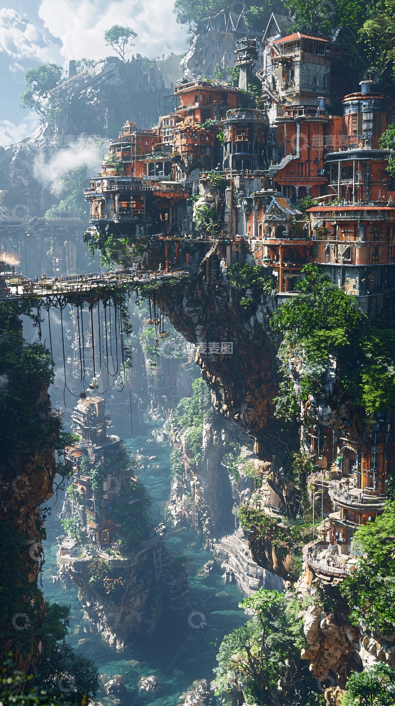 高清大图下载【趣麦麦图】悬崖峭壁上的梦幻小镇