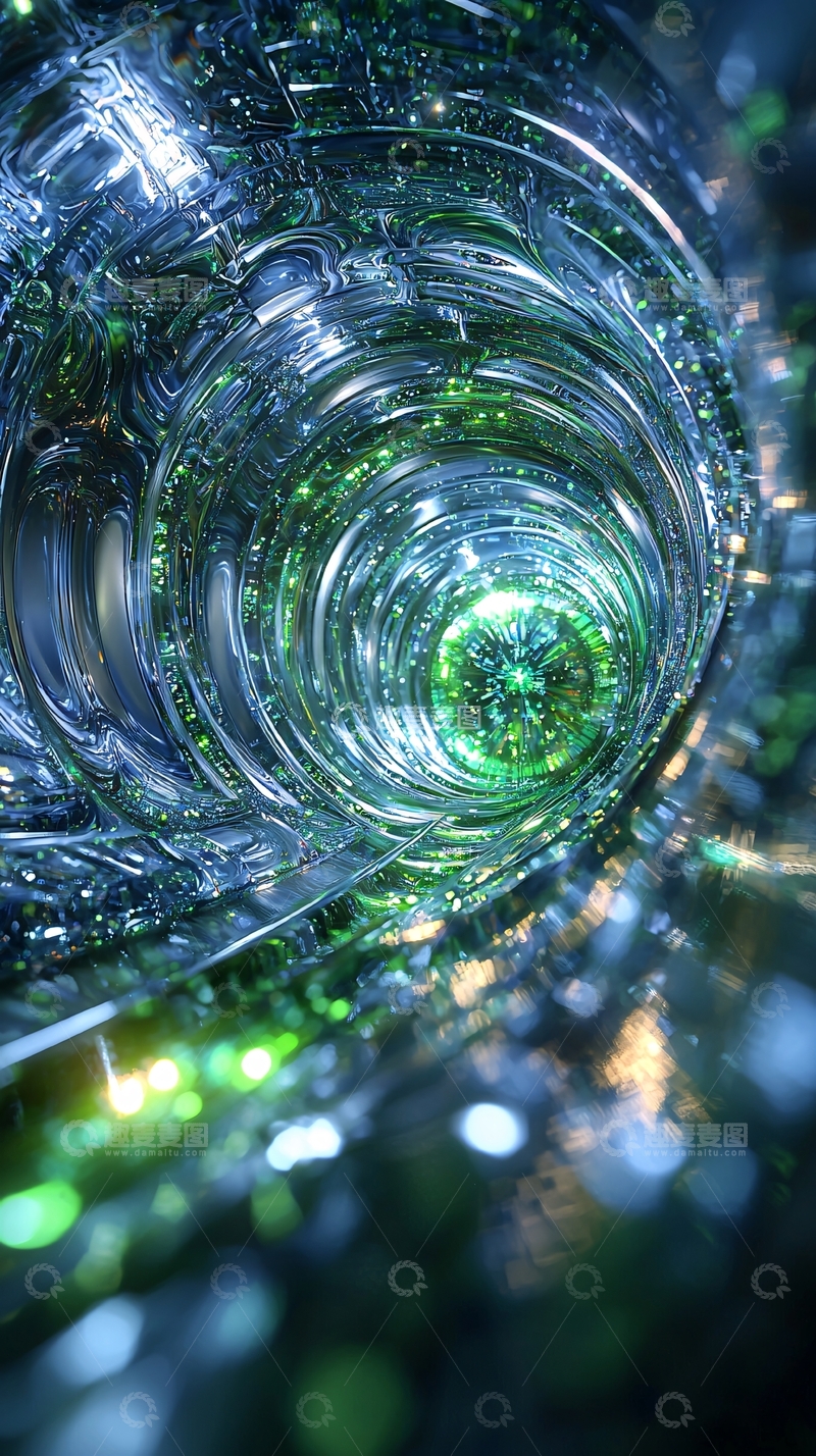 高清大图下载【趣麦麦图】梦幻绿光环状隧道