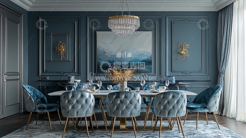 高清大图下载【趣麦麦图】高级灰蓝色餐厅