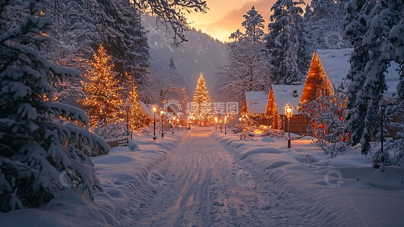 高清大图下载【趣麦麦图】冬日雪景小镇