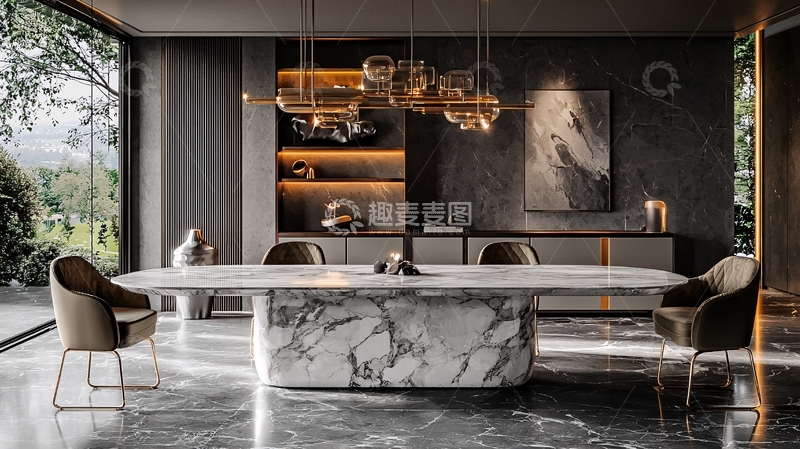 高清大图下载【趣麦麦图】现代轻奢大理石餐桌