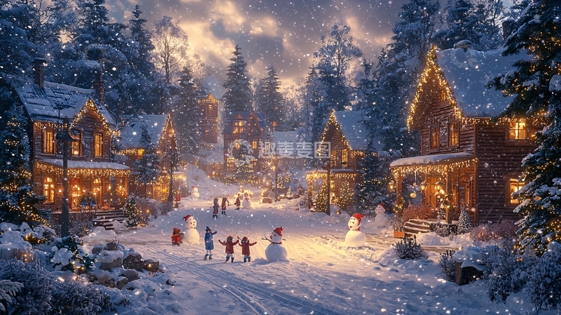 高清大图下载【趣麦麦图】冬季雪景小镇