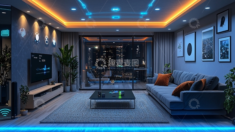 高清大图下载【趣麦麦图】现代简约客厅夜景