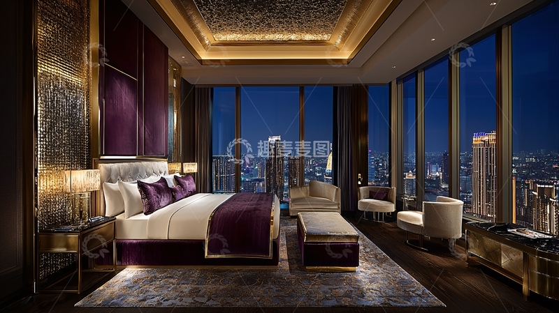 高清大图下载【趣麦麦图】奢华酒店夜景卧室