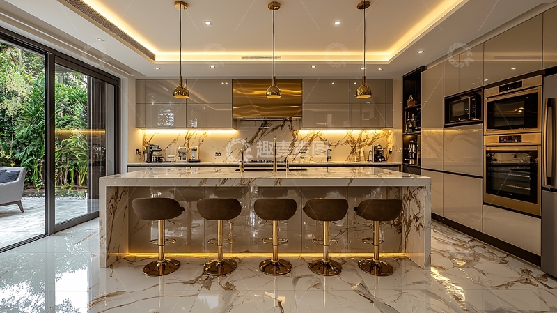 高清大图下载【趣麦麦图】现代轻奢开放式厨房