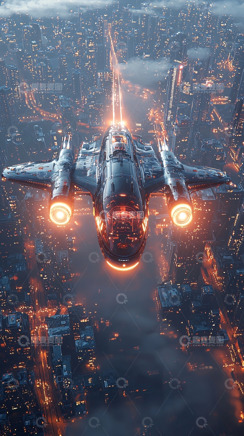高清大图下载【趣麦麦图】未来都市飞船