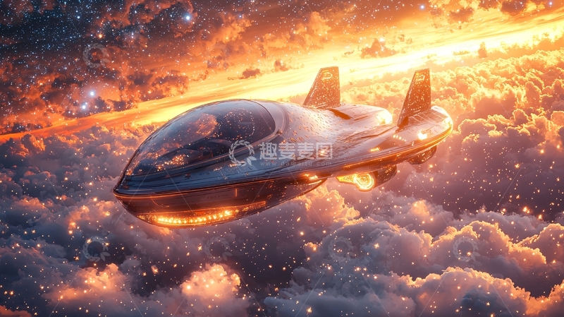 高清大图下载【趣麦麦图】宇宙飞船云层穿梭