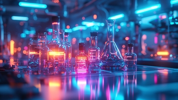 炫彩霓虹灯下的实验室器材