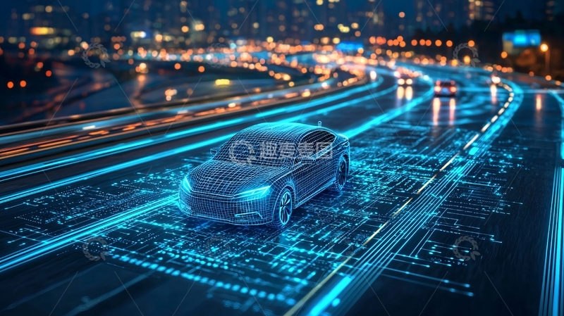 高清大图下载【趣麦麦图】夜晚高速公路上的智能汽车