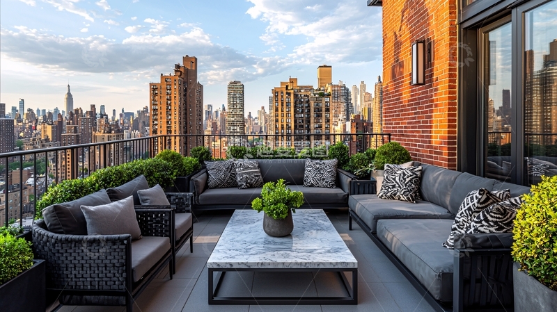 高清大图下载【趣麦麦图】城市天际线露台