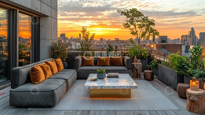 高清大图下载【趣麦麦图】现代都市露台夜景