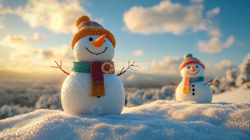 高清大图下载【趣麦麦图】雪地里的两个雪人
