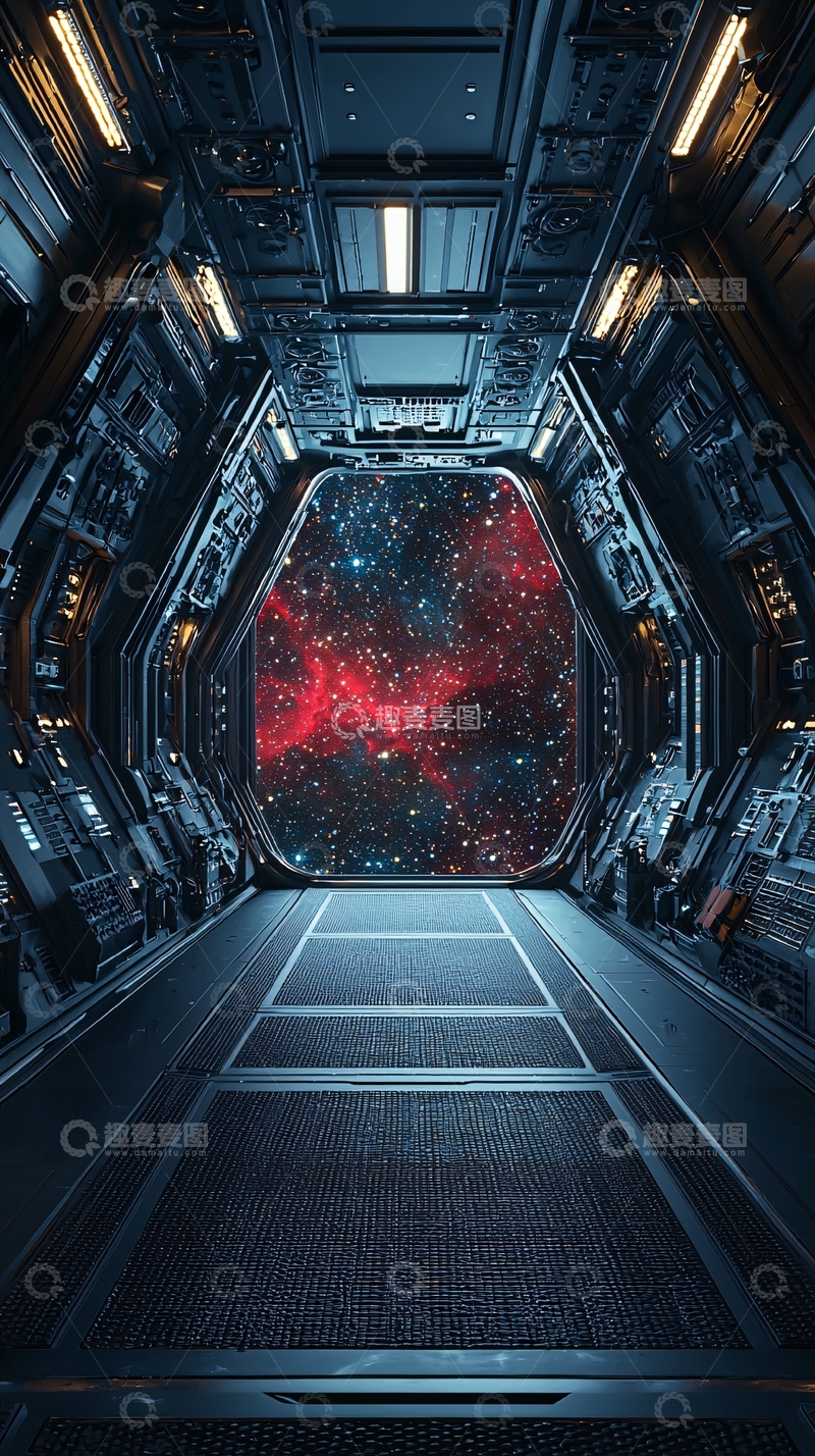 高清大图下载【趣麦麦图】宇宙飞船走廊星云景色