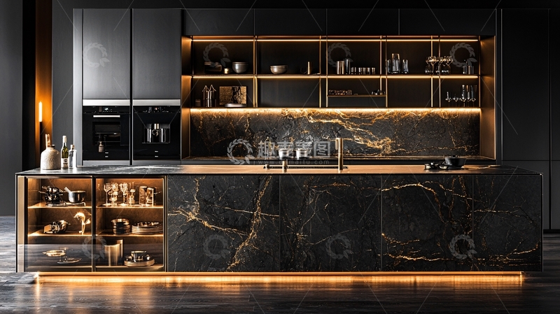 高清大图下载【趣麦麦图】黑色系现代厨房