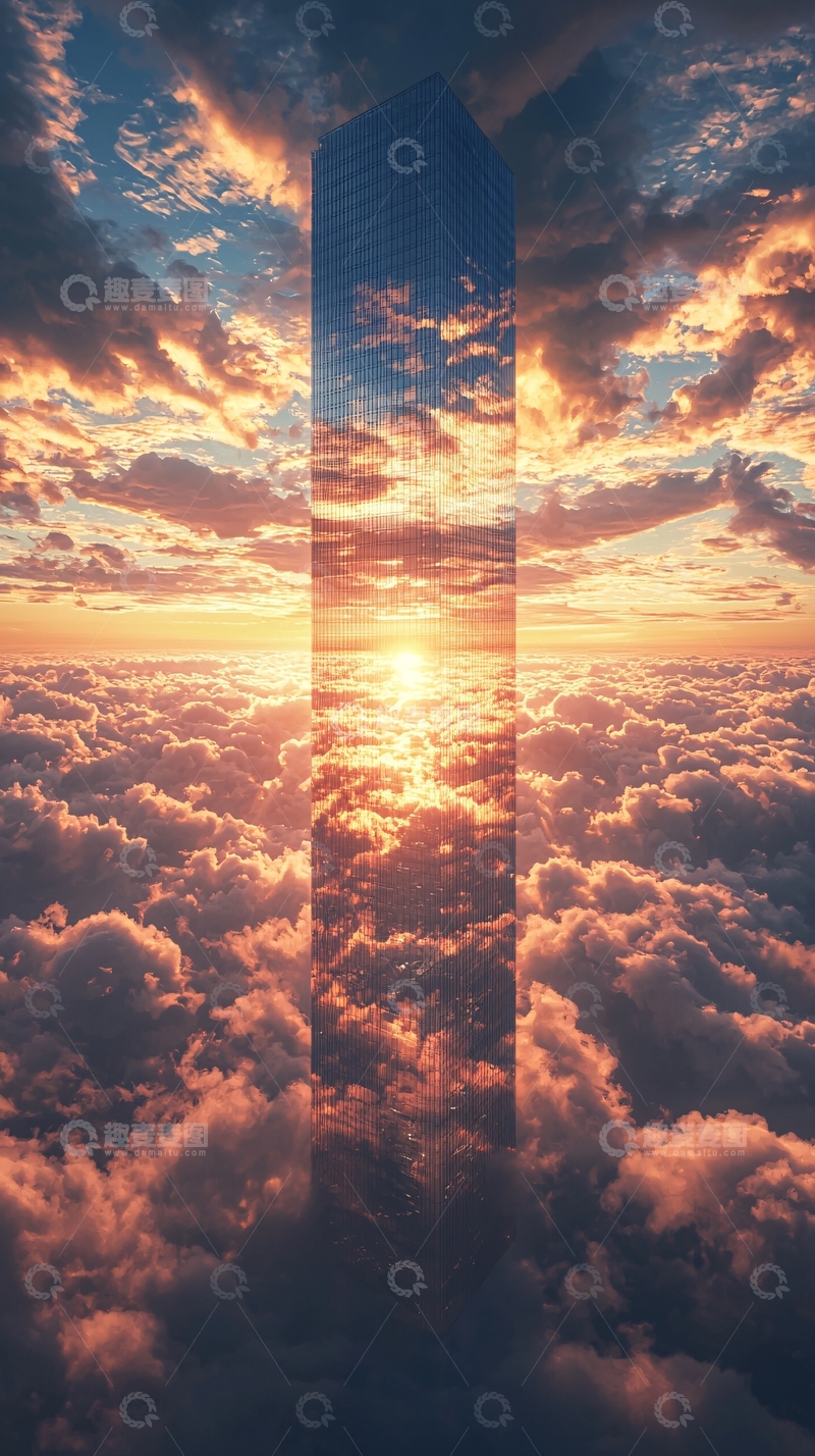 高清大图下载【趣麦麦图】云海日落摩天大楼