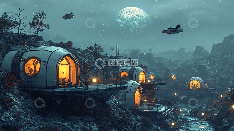 高清大图下载【趣麦麦图】未来科幻星球村庄