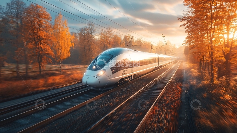 高清大图下载【趣麦麦图】秋日晨曦高铁列车