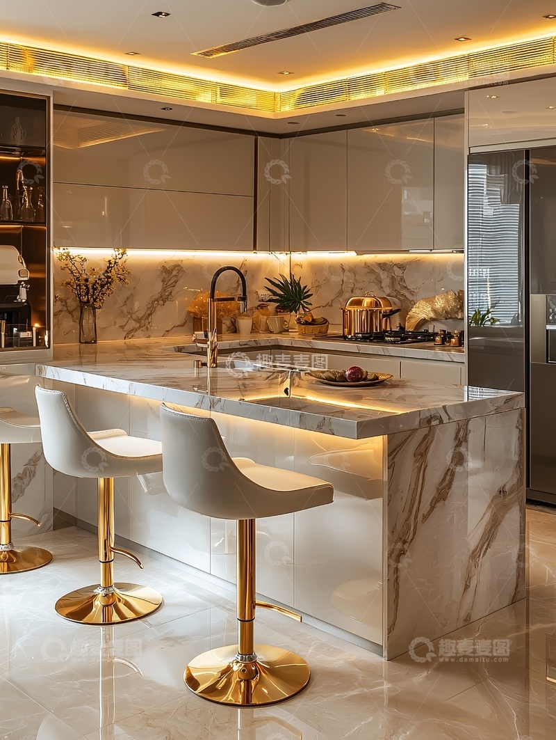 高清大图下载【趣麦麦图】现代轻奢开放式厨房