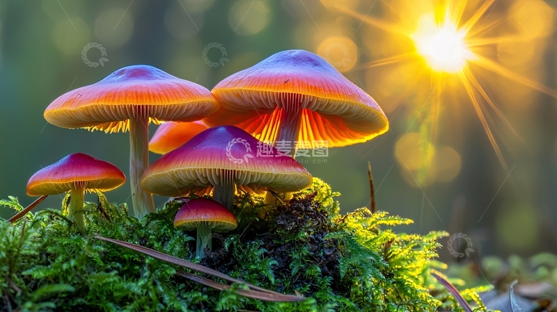 高清大图下载【趣麦麦图】阳光下五彩斑斓的蘑菇