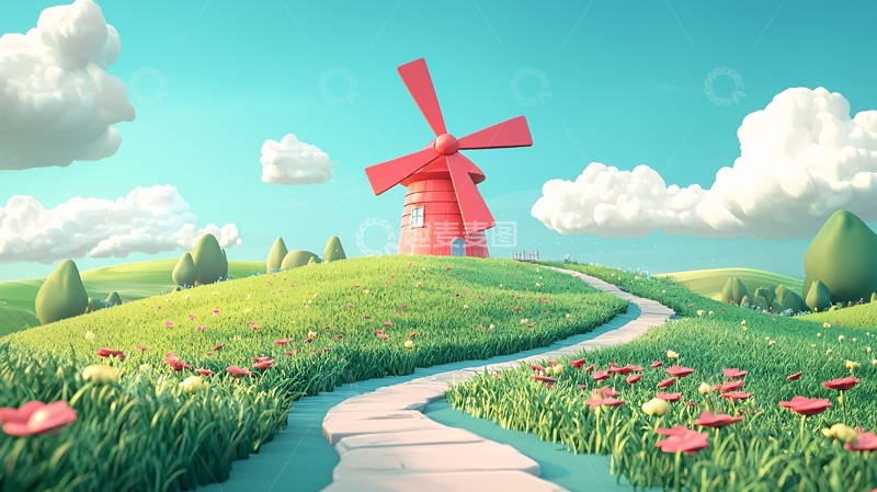 高清大图下载【趣麦麦图】卡通红色风车
