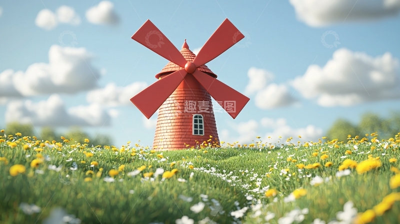 高清大图下载【趣麦麦图】红房子风车田园风光