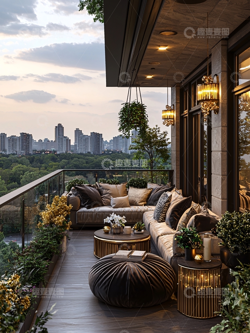 高清大图下载【趣麦麦图】高层公寓阳台夜景