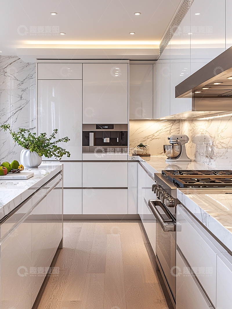 高清大图下载【趣麦麦图】现代简约白色橱柜厨房