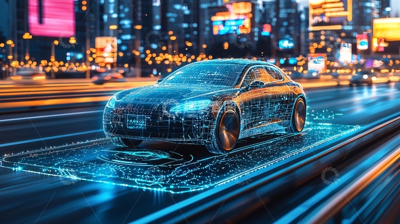 高清大图下载【趣麦麦图】夜景城市道路自动驾驶汽车