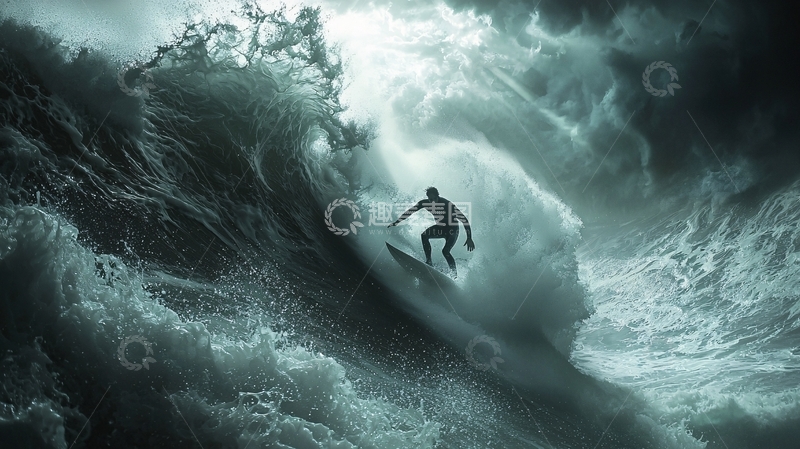 高清大图下载【趣麦麦图】冲浪者搏击巨浪