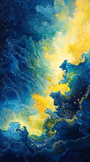 蓝色黄色抽象画