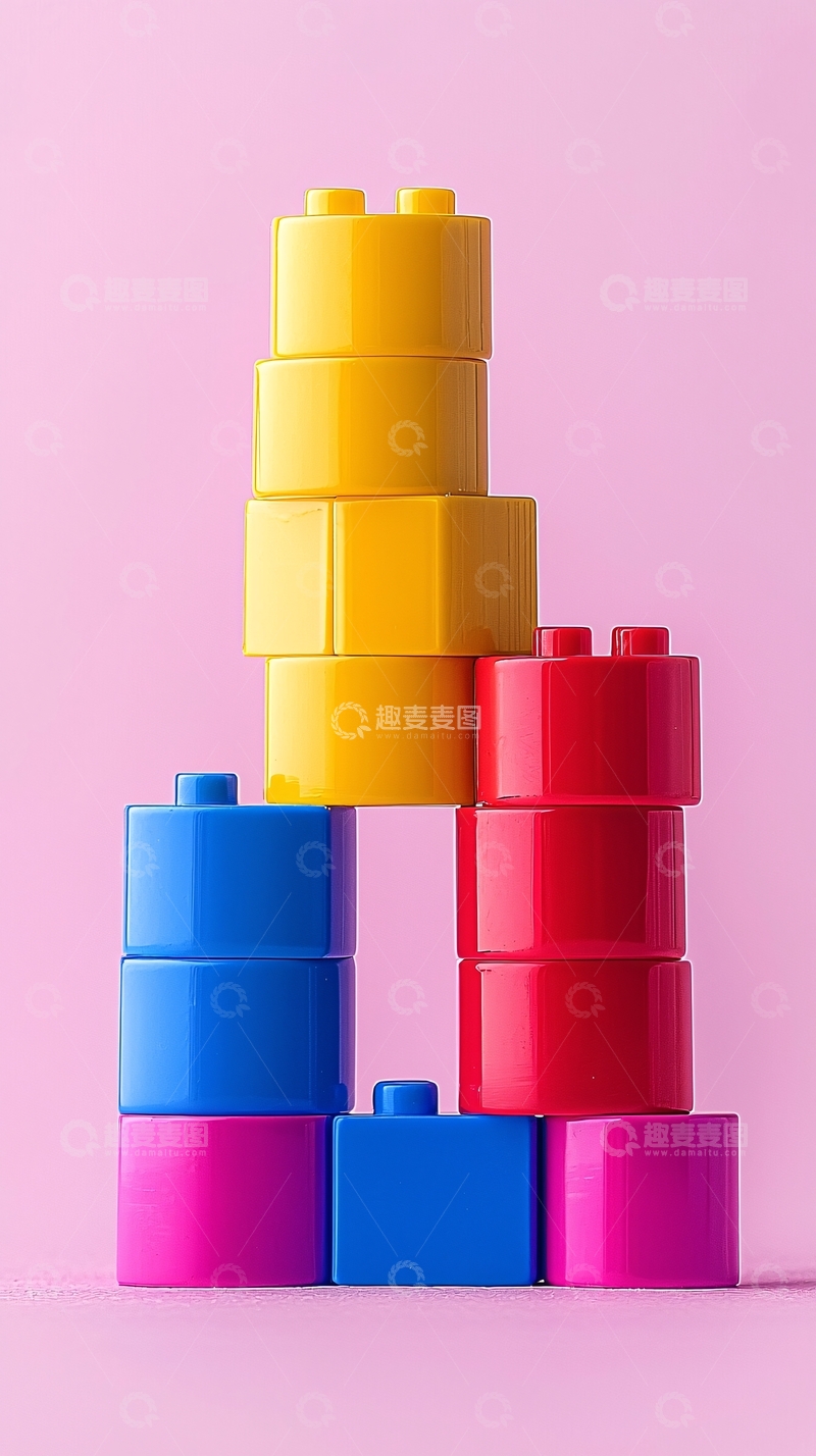 高清大图下载【趣麦麦图】粉色背景积木堆叠