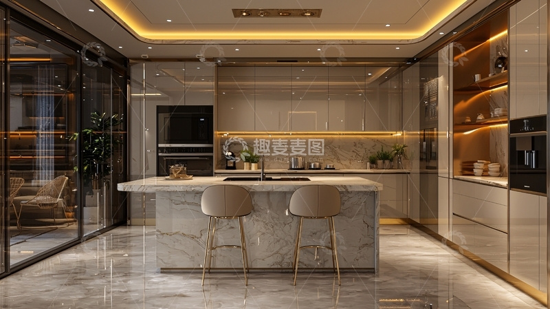 高清大图下载【趣麦麦图】现代轻奢开放式厨房