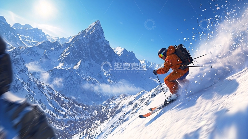 高清大图下载【趣麦麦图】雪山滑雪