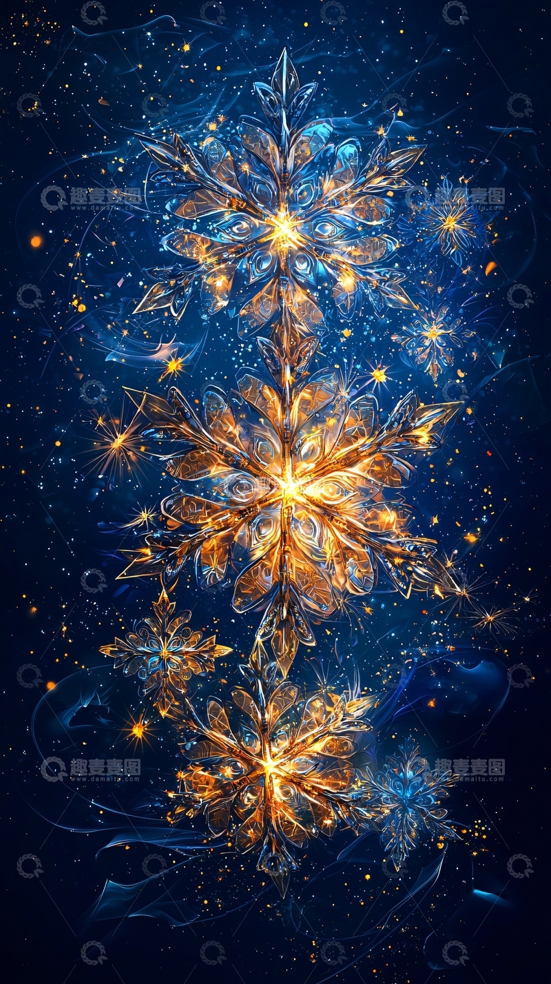 高清大图下载【趣麦麦图】蓝色背景金色雪花