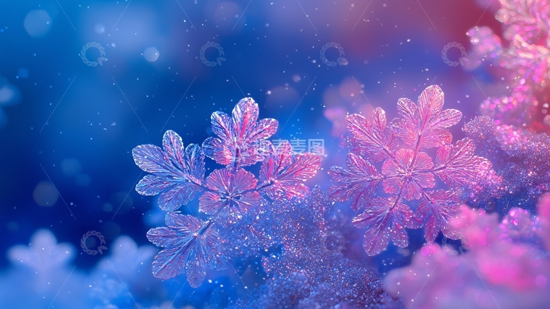 高清大图下载【趣麦麦图】梦幻蓝粉色冰晶雪花