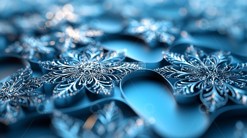 高清大图下载【趣麦麦图】蓝色冰晶雪花特写