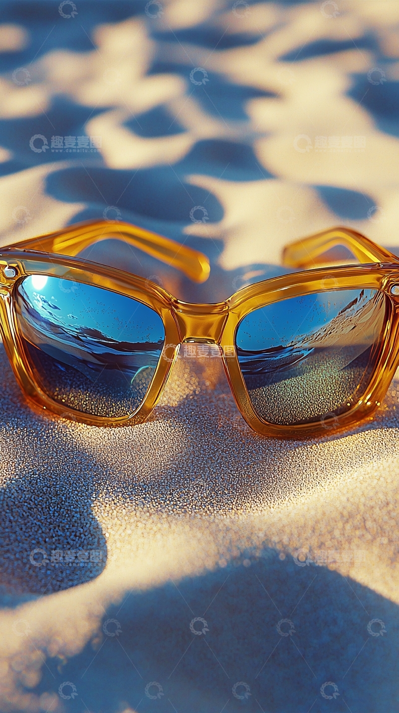 高清大图下载【趣麦麦图】沙滩上的墨镜