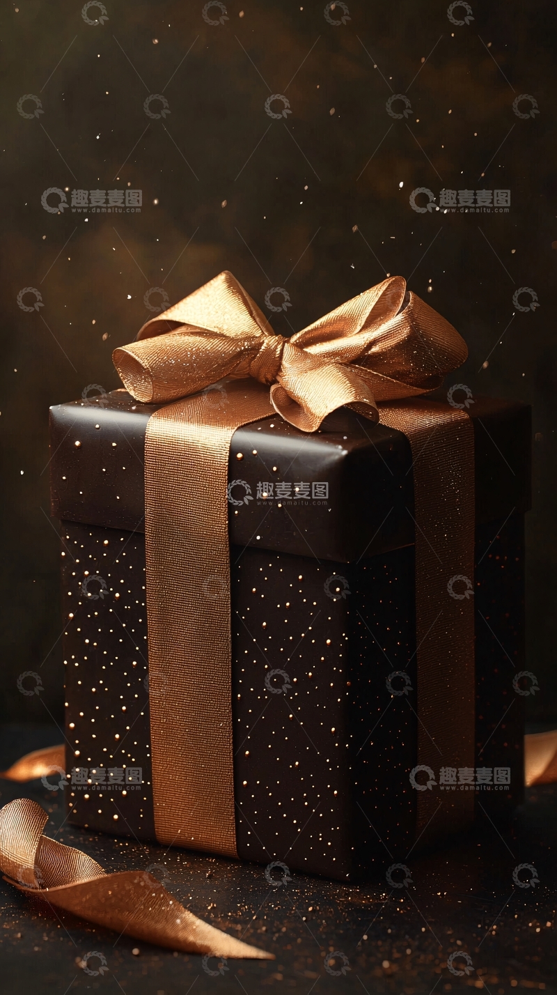 高清大图下载【趣麦麦图】黑色礼盒金色丝带