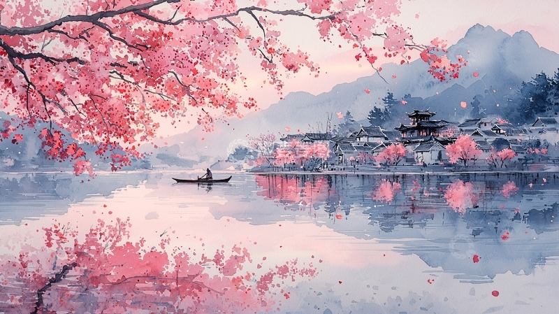 高清大图下载【趣麦麦图】樱花湖景