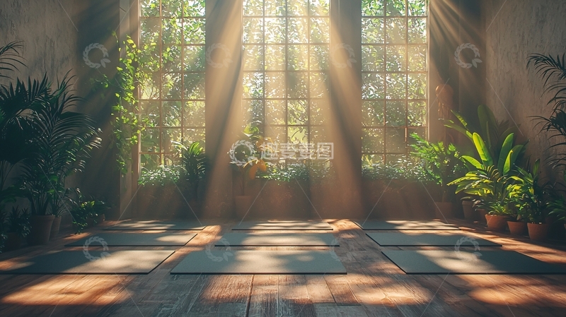 高清大图下载【趣麦麦图】阳光洒进瑜伽室
