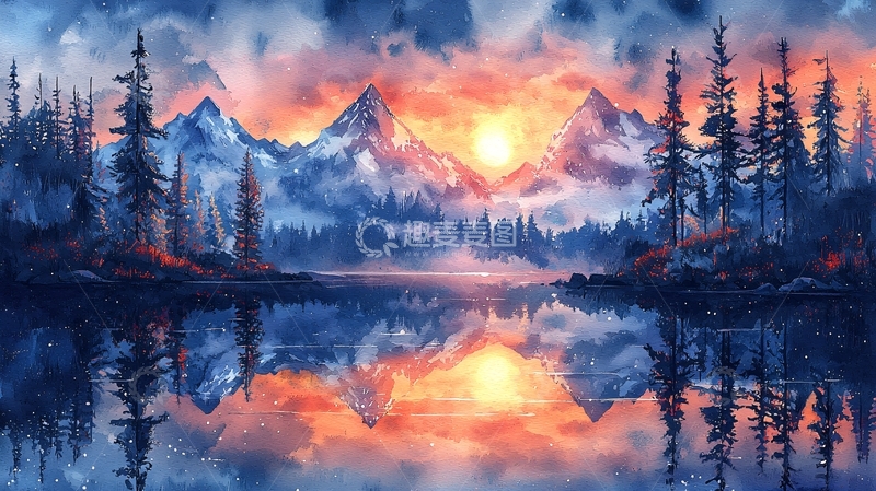 高清大图下载【趣麦麦图】水彩山水画