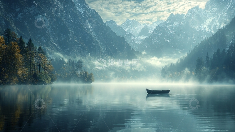 高清大图下载【趣麦麦图】雾气笼罩的宁静湖泊