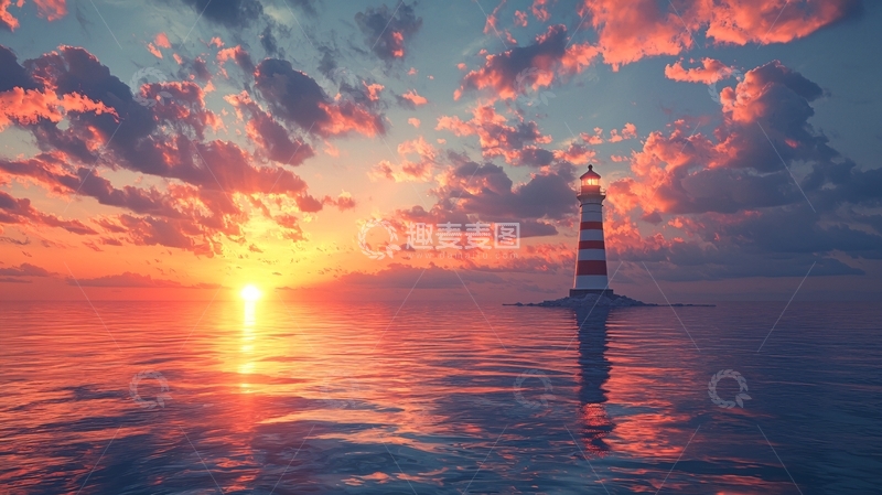 高清大图下载【趣麦麦图】日落海景灯塔