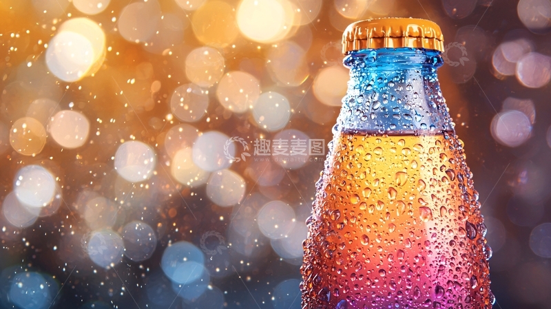 高清大图下载【趣麦麦图】水滴凝结的彩色饮料瓶