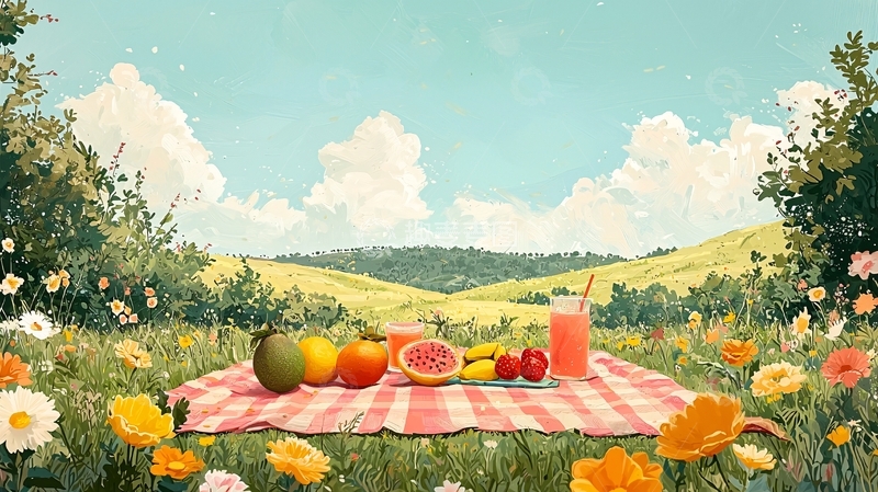 高清大图下载【趣麦麦图】田园野餐水果拼盘