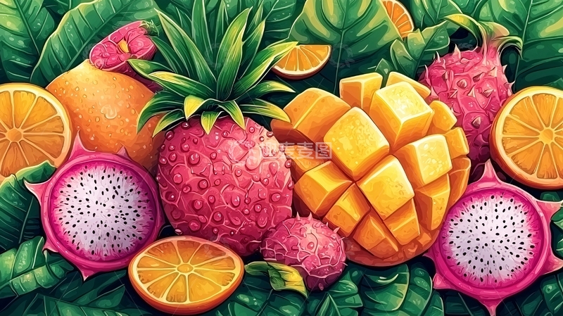 高清大图下载【趣麦麦图】热带水果高清插画