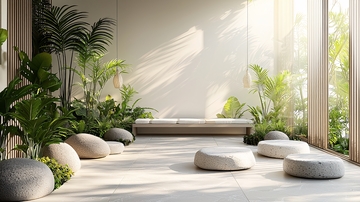 阳光洒落的室内绿植空间