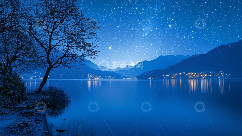 高清大图下载【趣麦麦图】星空下的湖泊