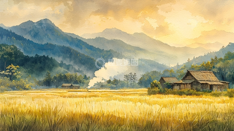 高清大图下载【趣麦麦图】山村田园秋收景色
